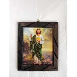 Saint Judes Thaddeus Religious Artwork in Rustic Wood Frame, Handcrafted Oil Painting, 10''x12'', Made in Mexico, San Judas Tadeo for Wall Decor, Church, Gifts by Mrcjsales