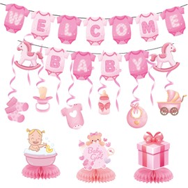 Tazuxetuqe Decorazioni per baby shower per bambina, banner rosa per baby shower in carta, banner di benvenuto per il neonato
