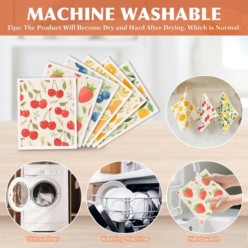 GIXSEGIE Swedish Dishcloths for Kitchen, 6 Pack Reusable Paper Towels,