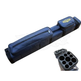 J&J New Champion Leather 3x6 Hard Pool Cue Case for 3 Butts 6 Shafts-Free Bonus Gift (B-0425 Dark Blue, 32)