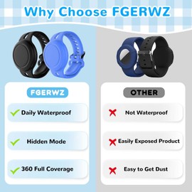 FGERWZ 2 Pack Compatible with AirTag Bracelet for Kids Waterproof, Hidden Airtag Wristband Kids Anti-Lost, Silicone AirTag Watch Band GPS Tracker Holder Accessories for Child, Elder (Black+Blue)