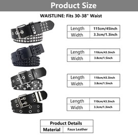 Black Studded Belt, Star Belt Goth Y2K Double Grommet Belts Emo Gothic Rivet Punk Rock Accessories for Women Men