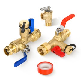 3/4 Inch GUOFIS IPS Tankless Water Heater Valve Kit with Pressure Relief Valve(3/4"FIPx 3/4" Press)