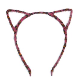 Ladies Fuzzy Stencil Cat Ears Deeley Bopper Narrow Headband Alice Band (Magenta Leopard)
