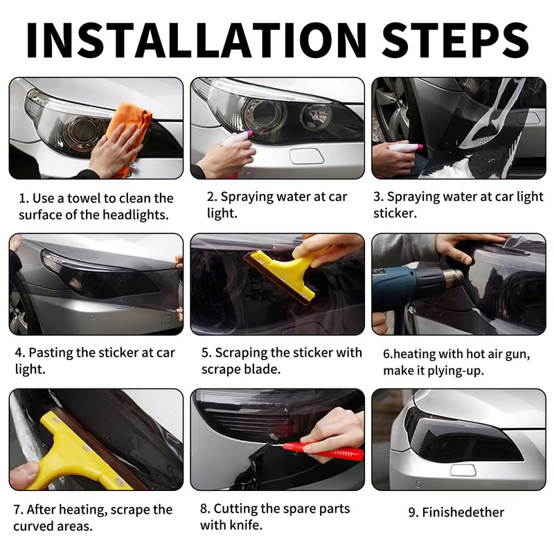 Car Headlight Tint Film 12x48 inches Smoke Vinyl Taillight Sticker