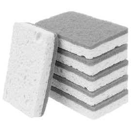 HMETOL 6 Pack Scrub Sponge, Bulk Sponges, Dual-Sided Cleaning Sponges, Dishwashing Sponge for Kitchen, Bathroom, Dish 4.3"x2.8"x0.8" Grey White