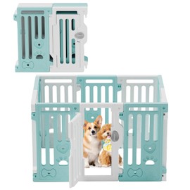 25.5" Dog Playpen 9+1 Panel Plastic Puppy Playpen for Small/Medium Dog Foldable Portable Pet Fence with Door