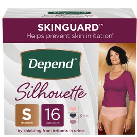 Depend Silhouette Adult Incontinence and Postpartum Underwear for Women, Small, Maximum Absorbency, Black, Pink and Berry, 16 Count, Packaging May Vary