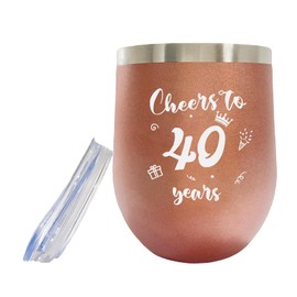 AIQIUQIU 40th Birthday Gifts for Women, Cheers to 40 Years, 12oz Rose Gold Stainless Steel Wine Tumbler with Lid