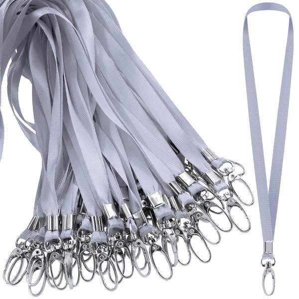 Glarks 50Pcs Lanyards Bulk Silver Grey Lanyard Flat Nylon Clip