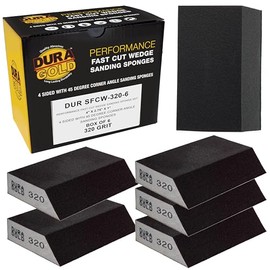 Dura-Gold 320 Grit 4-Sided Hand Sanding Block Sponges with Angled Edge, Box of 6 - Performance Flex 3.9" x 2.75" x 1" Wet or Dry Flexible Sandpaper Abrasive Pads - Sand Wood, Drywall, Metal Auto Paint