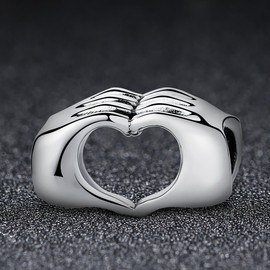 NINGAN Fingers Gesture of Heart Charm 925 Sterling Silver Bead Charms Fits European Women's Charm Bracelets & Necklaces