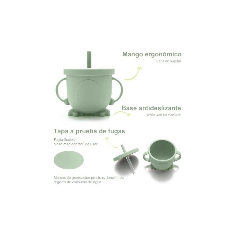 8pzs Platos para Bebe Silicon, Set Alimentacion Complementaria Bebe (Verde)