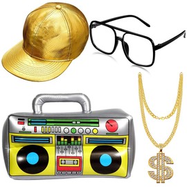 MoKu Set of 4 Hip-Hop Costume Set, Hip Hop Costume, Golden Baseball Cap, Create a Hip-Hop Atmosphere for Parties, Rap Concerts and Other Outdoor Activities