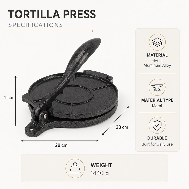 Adjustable Tortilla Press for Homemade Flatbreads – Aluminum Manual Dough