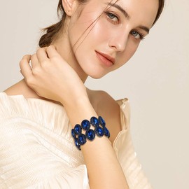 EVER FAITH Women's Bracelet Rhinestone Crystal Art Deco Wedding Bridal Elastic Stretch Bangle Blue Black Tone, Crystal