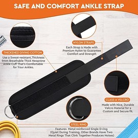Ankle Strap with Double D-Rings for Cable Machines and Resistance Bands, Work Out Cuff Attachment for Home & Gym, Booty Workouts - Kickbacks, Leg Extensions, Hip Abductors, for Women (Black)
