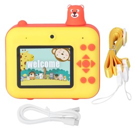 Kids Printing Camera 2.4in LCD Screen Dual Lens HD 1080P Thermal Kids Instant Print Camera with Lanyard Yellow