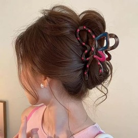 Aurakoi Hair Clip, 4.7 inches (12 cm), Securely Clip, Hair Accessory, Hair Arrangement, Bath, Simple, Hair Clip, Office, Women's, PC Resin, Lightweight, For Adults, Korean Style, Cute, Pink Dots