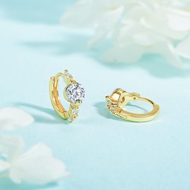 Moissanite Hoop Earrings, Small Dainty Moissanite Diamond Earring, 925 Sterling Silver with 18K White Gold Plating Earrings, Hypoallergenic, Jewelry Box Packed, Jewelry Gifts for Women, Sterling