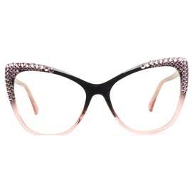 mincl Oversized Cat Eye bling Rhinestones Reading Glasses Female Crystal Frame Eyewear Diamond Reader for Women (black&pink, 3.5, multiplier_x)