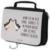 Mr. & Mrs. Panda Penguins Kiss Toiletry Bag, gray, Hand