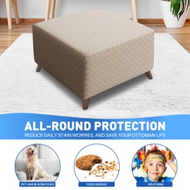 MAXIJIN - Fundas protectoras de jacquard otomanas plegables para taburete de almacenamiento, fundas protectoras para muebles, fundas rectangulares gruesas y suaves para reposapiés con fondo elástico (otomana grande, caqui)