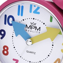 MPM Quality Design Alarm Clock, Pink/Colourful Numbers, Loud Alarm, Colourful Numbers and Hands, Night Light, Modern Decoration for Bedroom, Wakes Up Even the Biggest Sleepers 110 x 148 x 54 mm