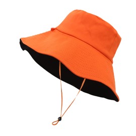 B-HOT Reversible Bucket Hat with String Fisherman Hat Packable Beach Sun Hats for Camping Holiday Hiking Orange/Black