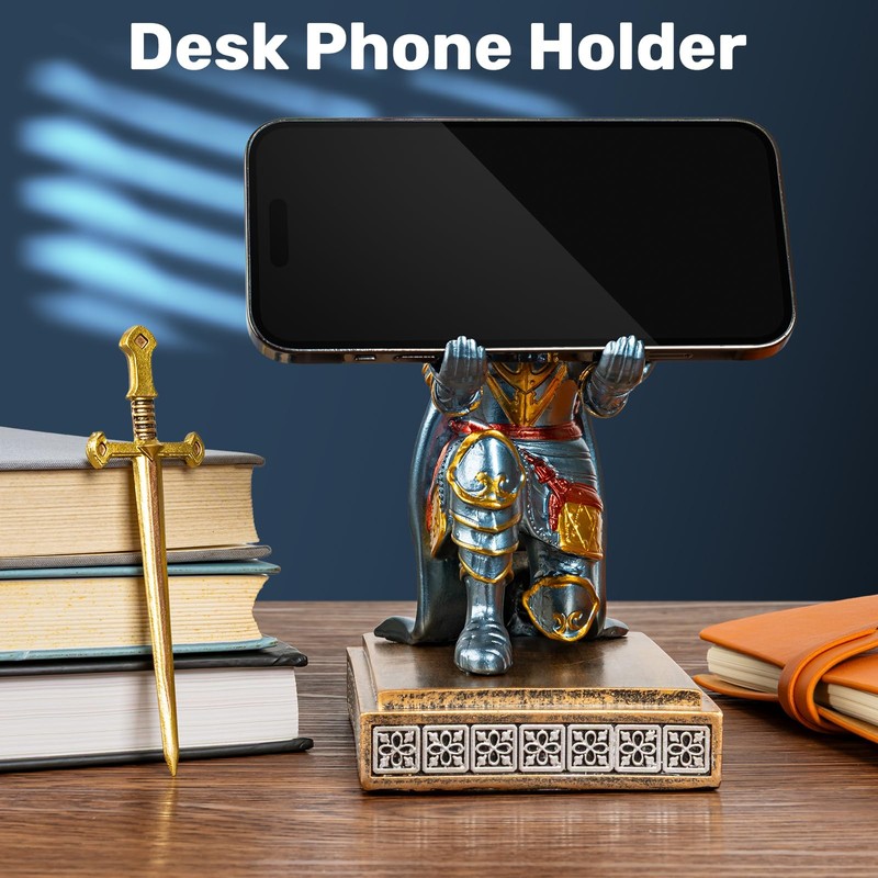 Akulgaci Medieval Knight Pen Holder with Sword, Kneeling King's Guard