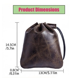 HOKIMEEN Leather Drawstring Pouch, Genuine Cowhide Leather Dice Bag with Soft Microsuede Lining, Vintage Coin Pouch and EDC Organizer for Board Games, Earphones, Coins, Jewelry (Dark brown Large)