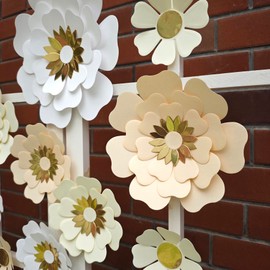 Mybbshower Paper Flower for Birthday Wedding Party Backdrop Nursery Wall Home Decor (10 inch-6 inch) Pack of 12 (White Peach Cream)