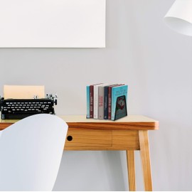 Relaxdays Set of 2 Bookends, Supports for Books, CDs, DVDs, HxWxD: app. 14.5 x 12.5 x 9 cm, Black, Steel