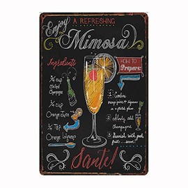 Lilyanaen New Tin Sign Enjoy A Refreshing Mimosa Retro Embossed Metal Tin Sign Wall Decorative Sign Cocktail for Outdoor & Indoor 8"x12"