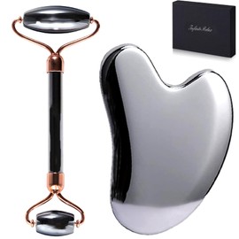 InfiniteRelax Terahertz Gua Sha & Roller Facial Tools, Face Roller and Gua Sha Set, Guasha Massager Tool for Face-Reduce Puffiness and Improve Wrinkles Idea for Mom Women