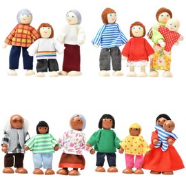 14 Pcs Wooden Dollhouse People Family Set with Movable Limbs, Mini People Figures for Doll House Play