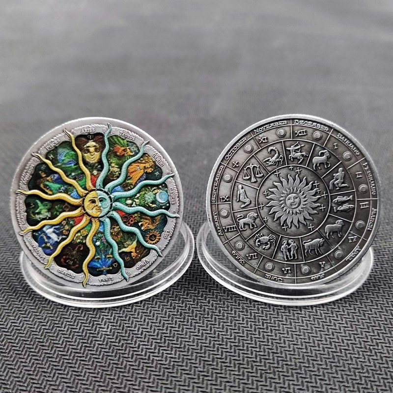12 Constellations Challenge Coins, Constellations Good Luck Amulet