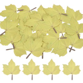 sourcing map 200 Pack Artificial Maple Leaves Fall Leave Cutouts Stickers Thanksgiving Day Autumn Leaf Decorate Yellow with Glue 2.8x3.3 Inch for Wedding Thanksgiving Parties Crafts