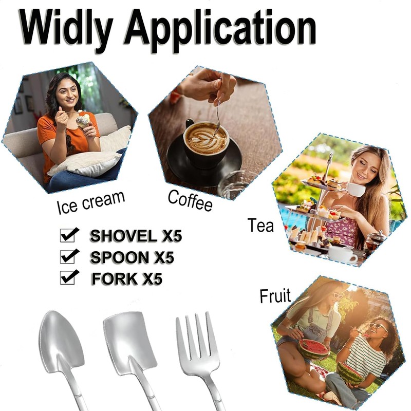 15 Pcs Silver Mini Shovel Spoons and Fork Set for