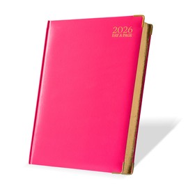 G4GADGET 2026 A4 Diary Day a Page – Pink | Daily Planner with UK Holidays & International Info | Hardback Diary for Teachers, Students & Professionals | Large Organizer with Notes & Contacts