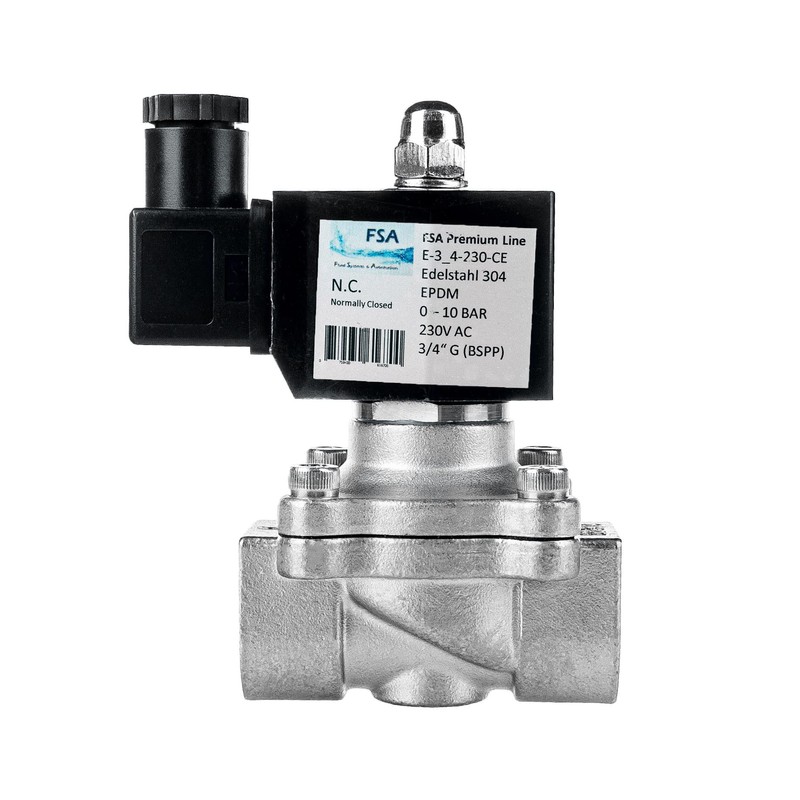 FSA Solenoid Valve Stainless Steel 304 3/4 Inch 230 V