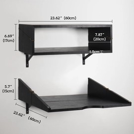 Oakrain Wall Desks for Small Space, Wall Mounted Folding Desk, Floating Desk for Office Home, Wall Folding Table, Floating Bedside Table for Bedroom (Black)