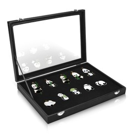 13.7 x 9.4 Inch Enamel Pin Display Case Home Pin Collection Shadow Box PU Lapel Pin Display Frame Holder Organizer for Patch Brooch Military Medal Jewelry Storage (Black)