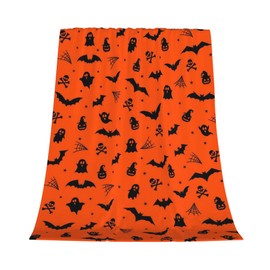 Manta de franela de Halloween ultra suave con calavera, fantasma y murciélago, acogedora, cálida y ligera, regalo para adultos y niños, lavable a máquina, para sofá y cama, 127 x 102 cm