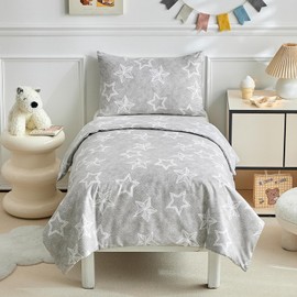 JHCHMX Toddler Duvet Cover and Pillowcase Set,Star Toddler Cot Bed Duvet Cover Set, Reversible Toddler Bedding Set For Boys Girls-Star,120 X 150 cm