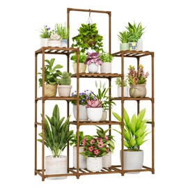 Bamworld Plant Stand Indoor Outdoor Large Plant Shelf Tall Hanging Plant Holder Wood Flower Stand for Window Living Room Garden Balcony Home Decor Flower Patio 3 Tiers
