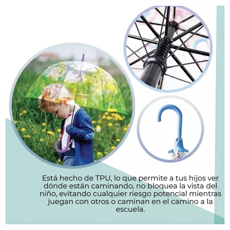 SD Paraguas Transparente Colores Sombrilla Niños Infantil