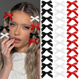 SAWINDA 30PCS Mini Ribbon Bow Hair Clips for Women Black White Hair Ribbon Clips Small Bowknot Hair Barrettes Cute Small Bows Claw Clips Metal Y2k Hair Accessories for Women Girls