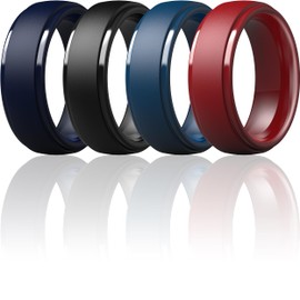 ThunderFit Men's Step Edge Silicone Rings, 10mm Wide 2.5mm Thick Rubber Bands-Variety Multipack 1-7