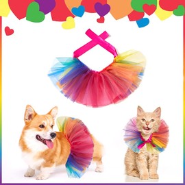 Pride Month Rainbow Adjustable Pet Scarf Collars, Colorful Tutu Costume Accessories for Small Cats Dogs Pets, Gay Pride Month Party Daily Clothes Supplies (L)